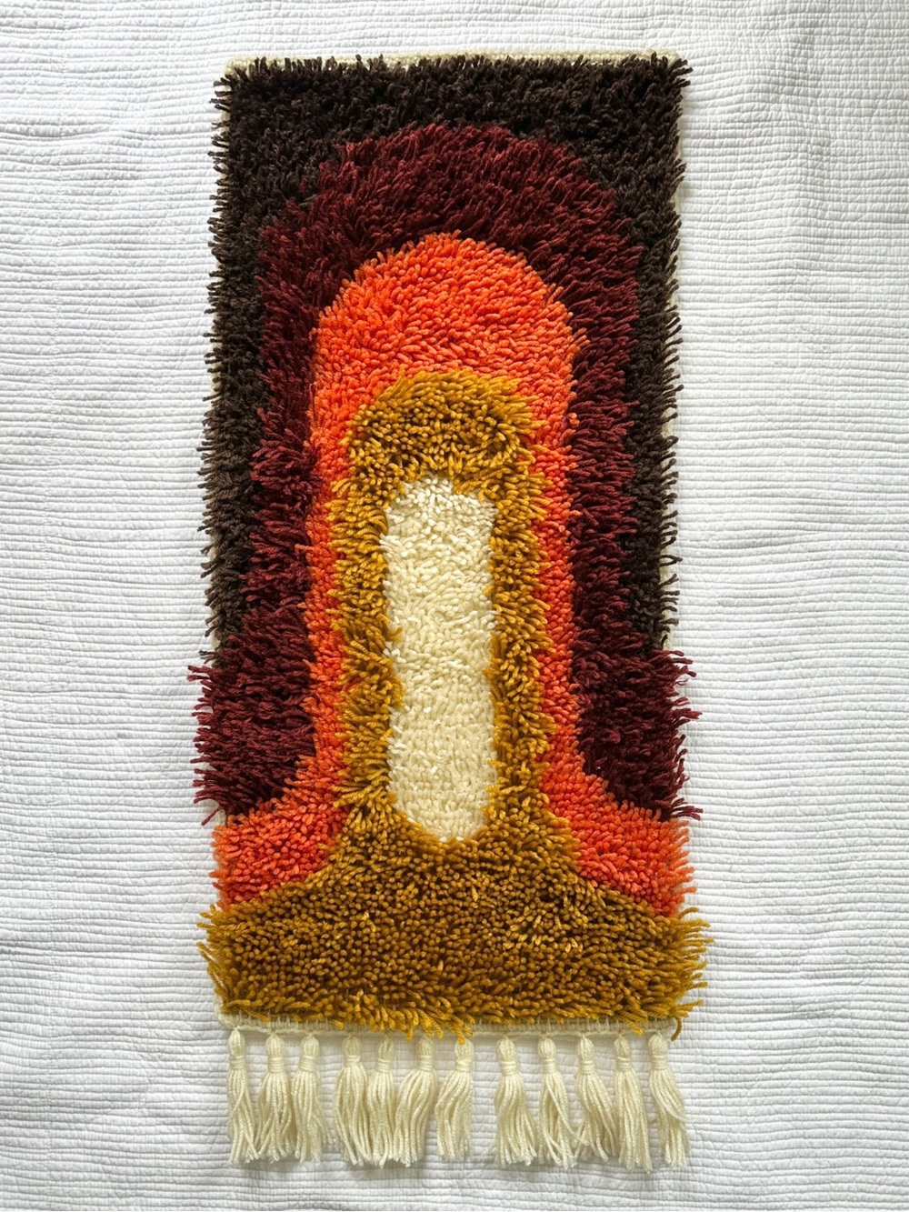 Handmade Retro Tassel Rug Wall Hanging 60s 70s Vintage Textile Art Latch Hook